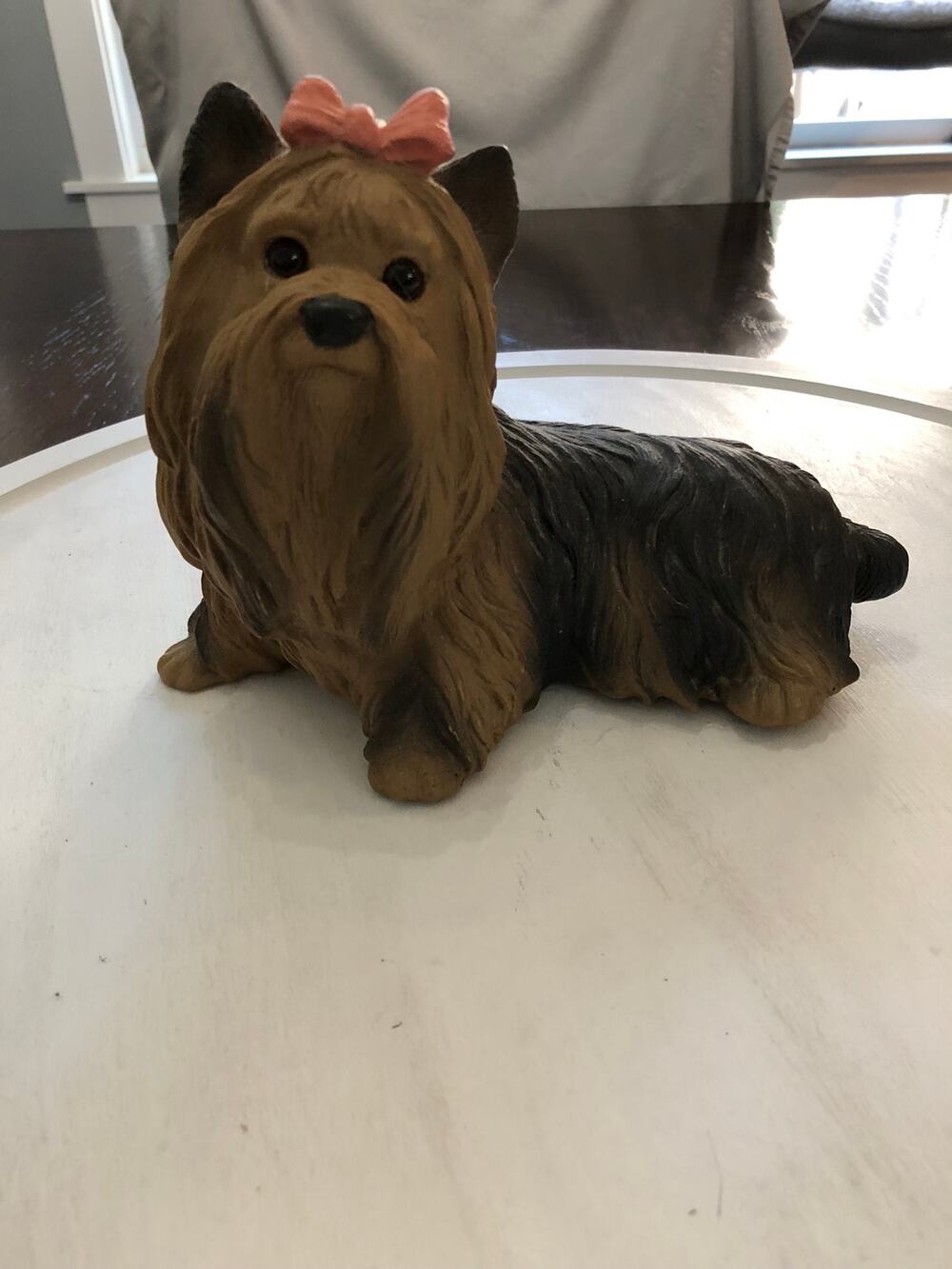Vintage Yorkshire Dog Figurine Statue Resin Pink Bow Yorkie Homco 1995